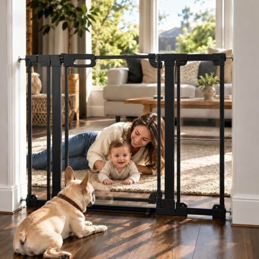 Foreng Clear Acrylic Baby/Pet Safety Gate 29.5”-47.2” — Pressure Mount, Auto-Clo